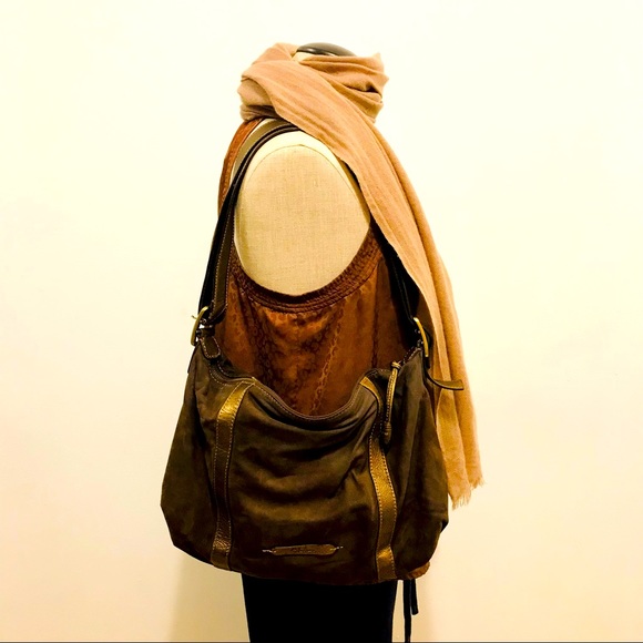 Cole Haan Handbags - Cole Haan brown suede & golden brown leather hobo shoulder bag. Good used cdtn